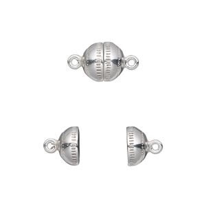 Clasp magnetic 1pkg1 sterling silver, 9x8mm textured round, 1-strand
