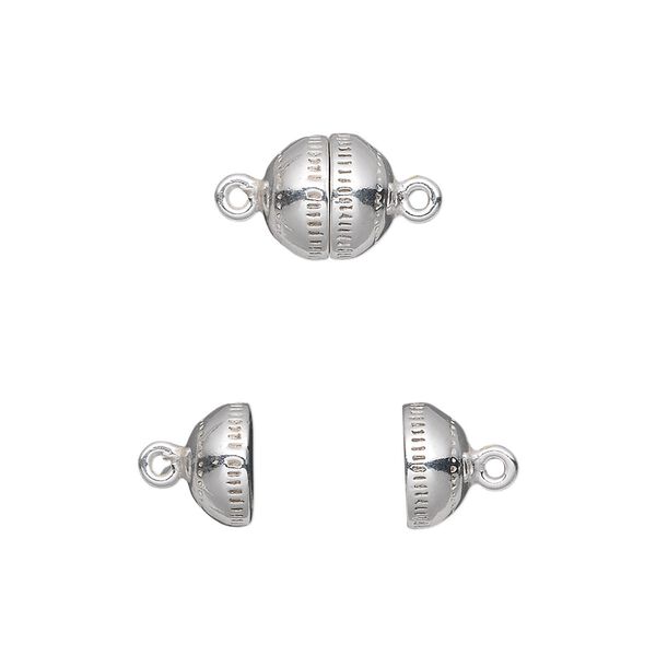 Clasp, magnetic, sterling silver, 9x8mm textured round. Sold individually. image number 0
