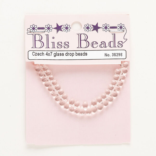Bead, Czech glass, transparent pink, 6x4mm top-drilled teardrop. Sold per pkg of 45. image number 0