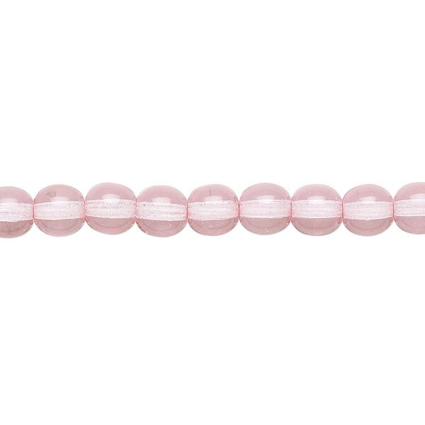 Bead, Czech dipped décor glass druk, pink, 6mm round. Sold per 15-1/2" to 16" strand. image number 0