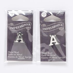 Bead, silver-finished "pewter" (zinc-based alloy), 14x13mm top-drilled alphabet letter "A" with 2mm hole. Sold per pkg of 2.