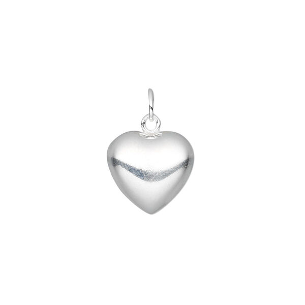 Charm, sterling silver, 13x12mm puffed heart. Sold per pkg of 2. image number 0