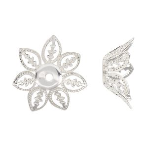 Bead cap, silver-finished steel, 20.5x8mm leaves, fits 14-16mm round bead. Sold per pkg of 20.