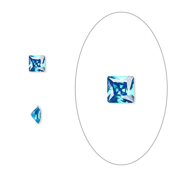 Gem, cubic zirconia, zircon blue, 4mm faceted square, Mohs hardness 8-1/2. Sold per pkg of 2. image number 0