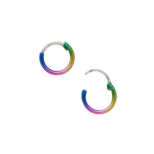 Earring hoop 1pkg2 sterling silver, 10x1.2mm round / endless loop, color-coated rainbow 1 pair