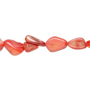 Bead, mother-of-pearl shell (dyed), red, small to large pebble, Mohs hardness 3-1/2. Sold per 30-inch strand.