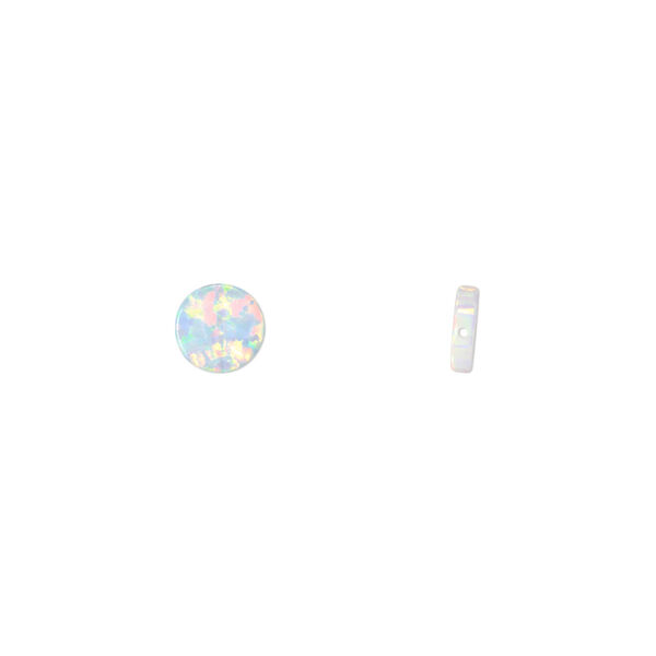 Bead, "opal" (silica and epoxy) (man-made), white, 6mm flat round. Sold individually. image number 0