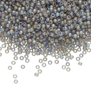 Seed bead, TOHO BEADS®, glass, pkg/7.5g, #11 round, translucent rainbow frosted grey (TR-11-176BF).