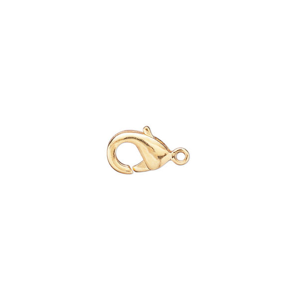 Clasp, lobster claw, gold-plated brass, 10x6mm hook with closed loop. Sold per pkg of 100. image number 0