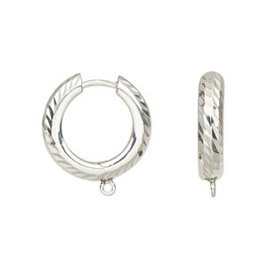 Earring hoop 1pkg2 sterling silver, 20mm hinged diamond-cut / closed loop, 1 pair
