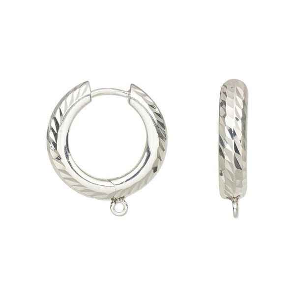 Earring hoop 1pkg2 sterling silver, 20mm hinged diamond-cut / closed loop, 1 pair image number 0