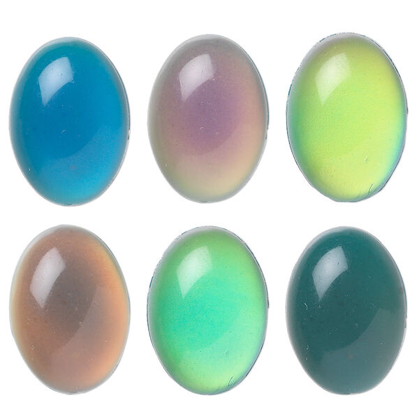 Cabochon, acrylic, multicolored, 18x13mm color-changing non-calibrated oval. Sold per pkg of 6. image number 0