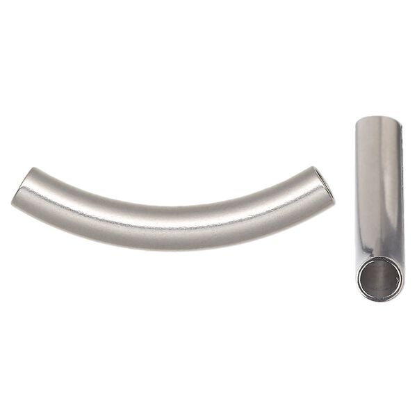 Bead, stainless steel, 40x6mm curved tube. Sold per pkg of 4. image number 0