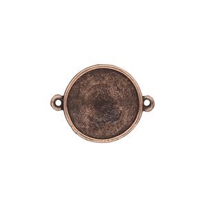 Link, Almost Instant Jewelry®, antique copper-plated pewter (tin-based alloy), 18mm round with 16mm rivoli setting. Sold individually.