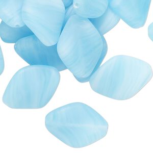 Bead, Czech pressed glass, translucent light turquoise blue with swirl design, 18x13mm twisted puffed diamond. Sold per 2-ounce pkg, approximately 45 beads.
