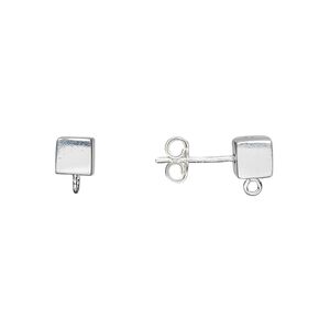 Earstud 1pkg2 sterling silver, 5mm cube / open loop, 1 pair