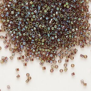 Seed bead, Delica®, glass, pkg/7.5g, #11 round, translucent rainbow gold luster root beer (DB-0122).