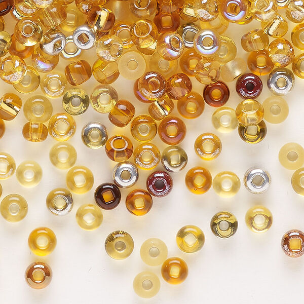 Seed bead mix, glass, pkg/100g, #6 rocaille, translucent multi-brown. image number 0