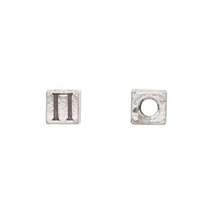 Bead, antiqued pewter (tin-based alloy), 7mm cube with Greek letter, PI. Sold per pkg of 4.
