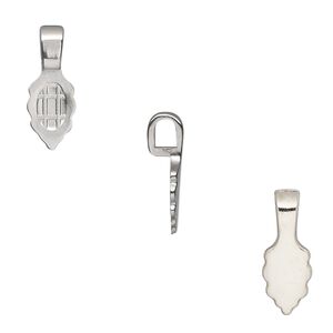 Bail, Aanraku®, glue-on, nickel-plated "pewter" (zinc-based alloy), 16x5.5mm with 9x5.5mm leaf flat base. Sold per pkg of 5.