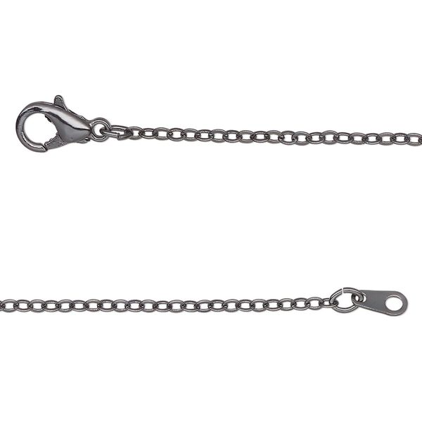 Chain, gunmetal-finished brass, 2mm cable, 20 inches with lobster claw clasp. Sold per pkg of 12. image number 0