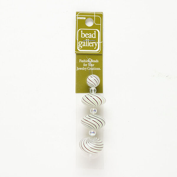 Bead 1pkg4 handblown glass, 12mm round / 24x14mm-24x15mm saucer / line design, assortment translucent purple / green / white image number 0