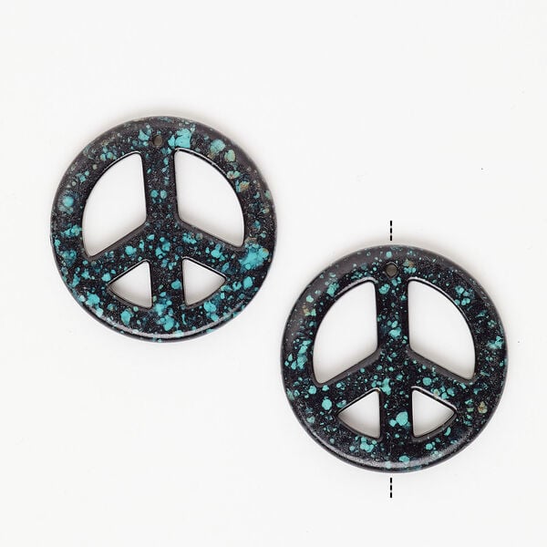 Magnesite 1pkg2, peace sign focal 34mm teal / blue / black image number 1