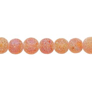 Bead, coated glass, translucent matte orange AB, 7-8mm uneven round. Sold per 15-1/2" to 16" strand.