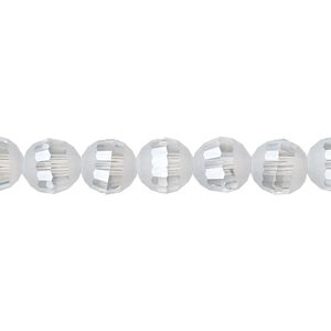 Bead 1pk 96 facets translucent smoke blue AB half-matte, Celestial Crystal® 8mm round 8 inch