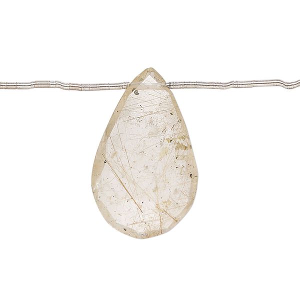 Bead, golden rutilated quartz (natural), 20x12mm-26x20mm hand-cut top-drilled faceted puffed teardrop, C grade, Mohs hardness 7. Sold per pkg of 6. image number 0