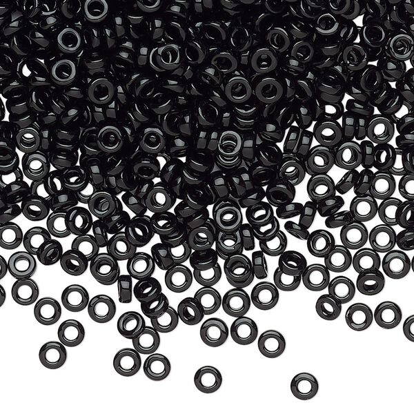 Seed bead, Miyuki, glass, pkg/10g, 3x1.3mm spacer rondelle, opaque black, (SPR3-401). image number 0