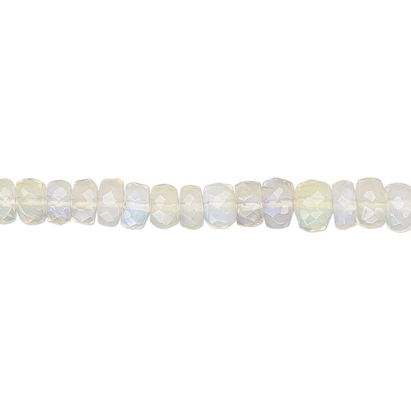 Bead, Ethiopian opal (natural), 4x2mm-7x5mm graduated hand-cut faceted rondelle, B+ grade, Mohs hardness 5 to 6-1/2. Sold per 15-1/2" to 16" strand. image number 0