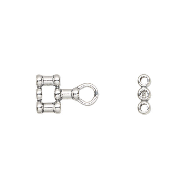Crimp end, JBB Findings, antiqued sterling silver, 14x9mm 3-strand, 1.3mm inside diameter. Sold per pkg of 2. image number 0