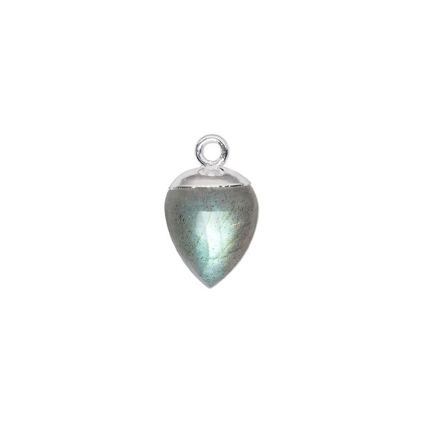 Labradorite / sterling silver 1pkg1, electroplated hand-cut acorn drop natural 9x8mm image number 0
