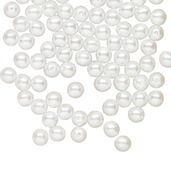 Bead druk Czech pearl-coated glass 100pk 4mm round, iridescent opaque white image number 0