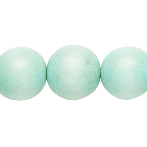 Bead, Taiwanese cheesewood (dyed / waxed), sea foam, 15-16mm round. Sold per 15-1/2" to 16" strand. image number 0