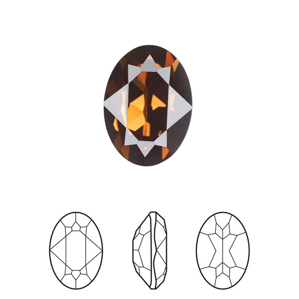 Fancy stone 1pkg1 smoked topaz foil back, Crystal Passions® Regenerated 18x13mm oval 4120 image number 0
