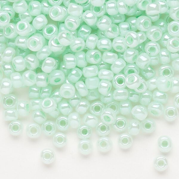 Seed bead, Dyna-Mites™, glass, opaque ceylon pastel sea foam, #6 round. Sold per 40-gram pkg. image number 0