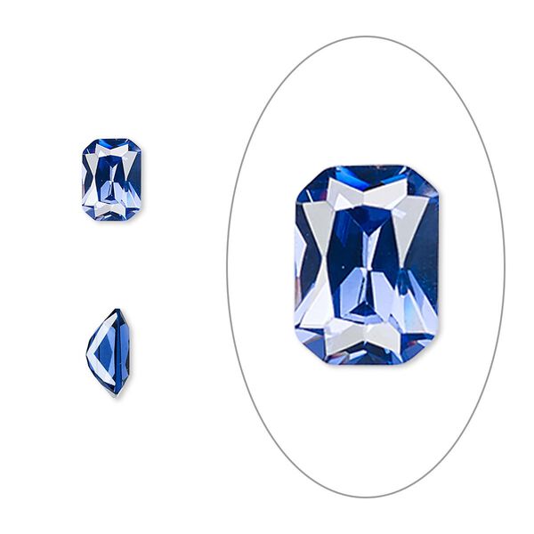 Gem, cubic zirconia, spinel blue, 7x5mm faceted emerald-cut, Mohs hardness 8-1/2. Sold per pkg of 2. image number 0