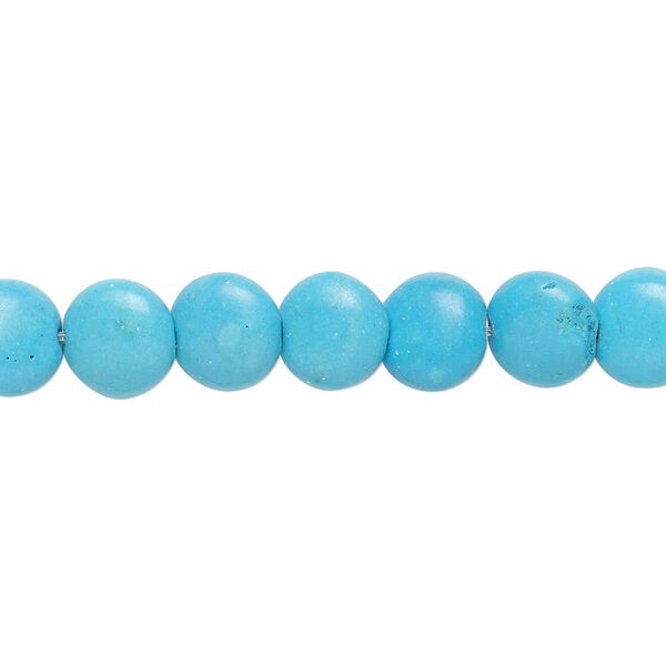 Bead, "turquoise" (resin) (imitation), blue, 8mm flat round with 0.8-1.5mm hole. Sold per 15-1/2" to 16" strand. image number 0