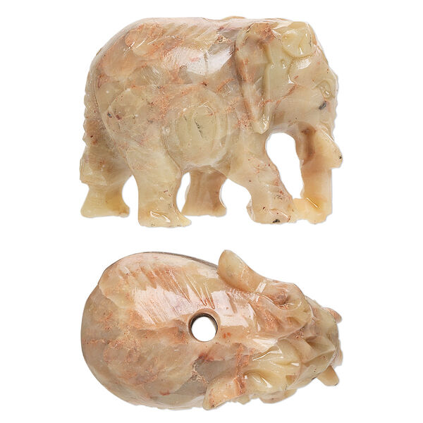 Bead, soapstone (coated), 30x24mm-32x26mm hand-carved elephant, C grade, Mohs hardness 1 to 2-1/2. Sold per pkg of 2. image number 0