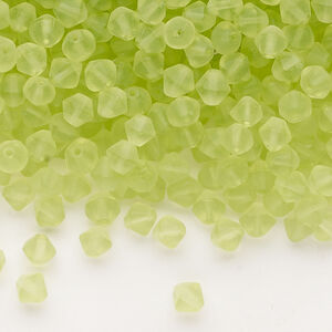 Bead, glass 1pkg1, translucent lime green, 4mm bicone, 4 ounces.