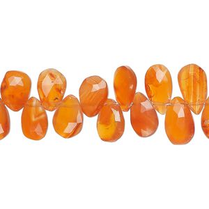 Carnelian 1pkg1, hand-cut top-drilled faceted puffed teardrop bead 8 inch 7x5mm-10x6mm