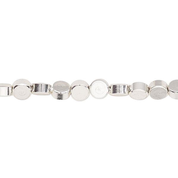 Bead, silver-finished brass, 4mm flat round. Sold per 8-inch strand. image number 0