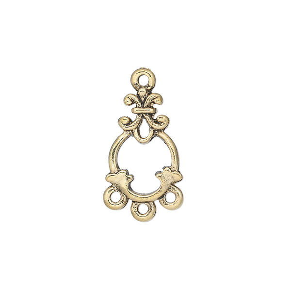 Drop, antique gold-finished "pewter" (zinc-based alloy), 16x12mm single-sided fancy teardrop with 3 loops. Sold per pkg of 10. image number 0