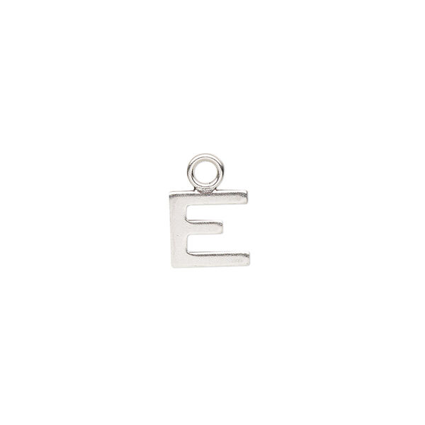 Charm, sterling silver, 8mm single-sided modern square alphabet letter E. Sold individually. image number 0