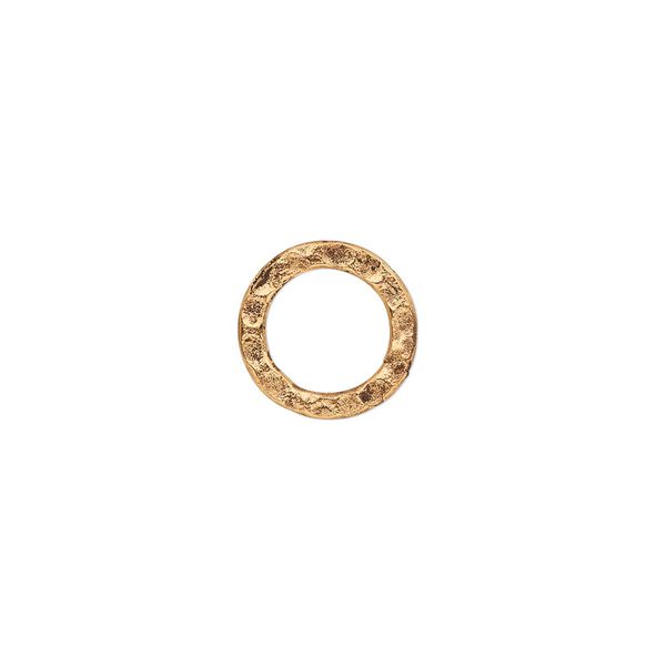 Component, antique gold-plated steel, 12mm double-sided hammered flat round. Sold per pkg of 12. image number 0
