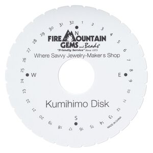 Kumihimo disk, EVA foam, white and black, 6-inch round and 3/8 inch thick with 1-1/2 inch inside hole and 32 slots. Sold individually.