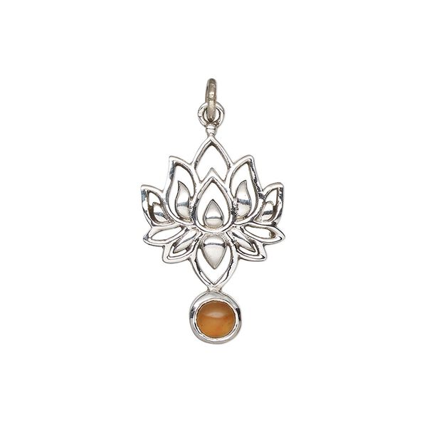 Carnelian / sterling silver 1pkg, lotus drop antiqued 22.5x14.5mm image number 0