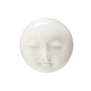 Embellishment, bone (bleached), white, 24-26mm hand-carved single-sided undrilled moon face, Mohs hardness 2-1/2. Sold individually.